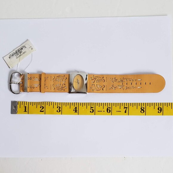 JUST CAVALLI Watch Wide Leather Strap Watch Yellow Cutout Lasercut - Picture 3 of 12